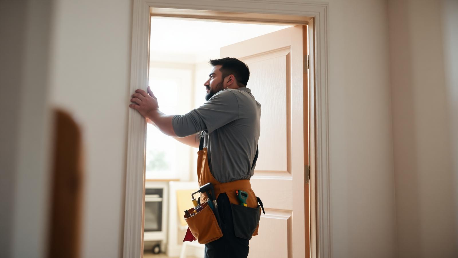 Handyman technician performing a repair inside a facility